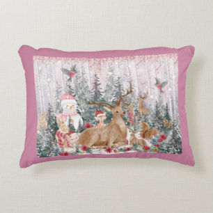 Roze Waterverf Reindeer, Snowman Merry Kerstmis Accent Kussen