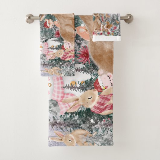 Roze Waterverf Reindeer, Snowman Merry Kerstmis Bad Handdoek (Insitu)