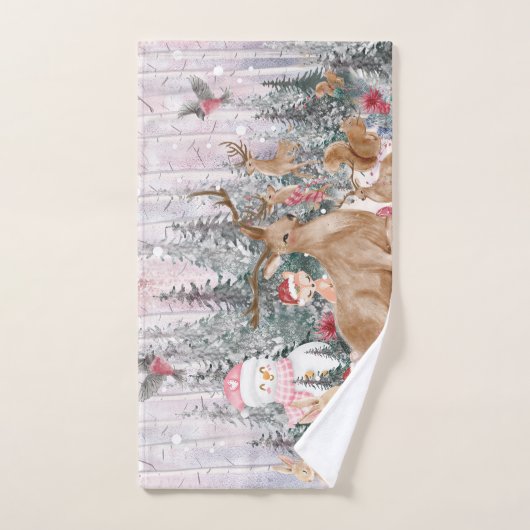 Roze Waterverf Reindeer, Snowman Merry Kerstmis Bad Handdoek (Handdoek)