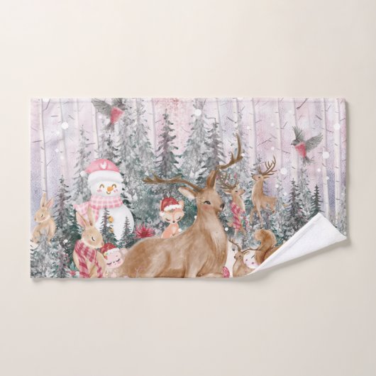 Roze Waterverf Reindeer, Snowman Merry Kerstmis Bad Handdoek (Handdoek)