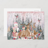Roze Waterverf Reindeer, Snowman Merry Kerstmis Briefkaart (Voorkant / Achterkant)