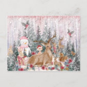 Roze Waterverf Reindeer, Snowman Merry Kerstmis Briefkaart (Voorkant)