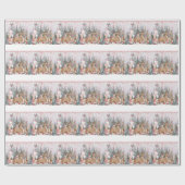 Roze Waterverf Reindeer, Snowman Merry Kerstmis Cadeaupapier (Vlak)