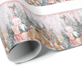 Roze Waterverf Reindeer, Snowman Merry Kerstmis Cadeaupapier (Rol Hoek)