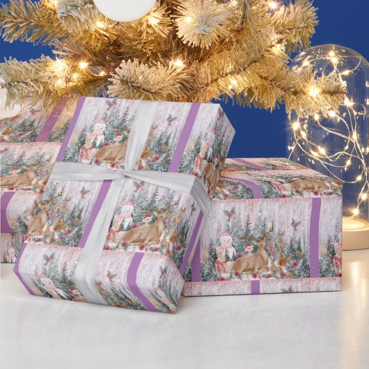 Roze Waterverf Reindeer, Snowman Merry Kerstmis Cadeaupapier (Feestdagen)