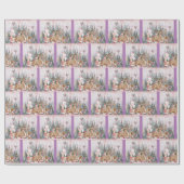 Roze Waterverf Reindeer, Snowman Merry Kerstmis Cadeaupapier (Vlak)