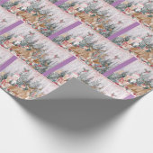 Roze Waterverf Reindeer, Snowman Merry Kerstmis Cadeaupapier (Hoek)