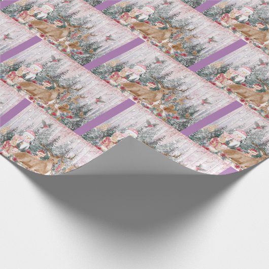 Roze Waterverf Reindeer, Snowman Merry Kerstmis Cadeaupapier (Hoek)