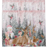 Roze Waterverf Reindeer, Snowman Merry Kerstmis Douchegordijn (Voorkant)