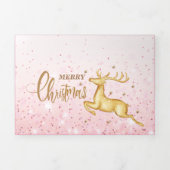 Roze Waterverf Reindeer, Snowman Merry Kerstmis Drieluik Wenskaart (Cover)