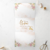 Roze Waterverf Reindeer, Snowman Merry Kerstmis Drieluik Wenskaart (Binnen)