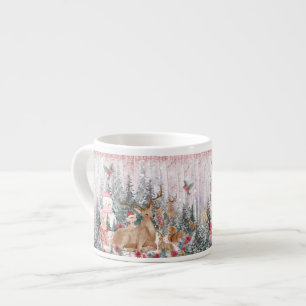 Roze Waterverf Reindeer, Snowman Merry Kerstmis Espresso Kop