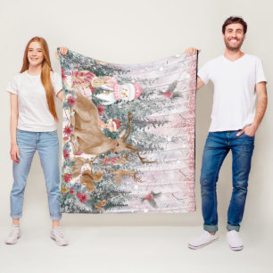 Roze Waterverf Reindeer, Snowman Merry Kerstmis Fleece Deken