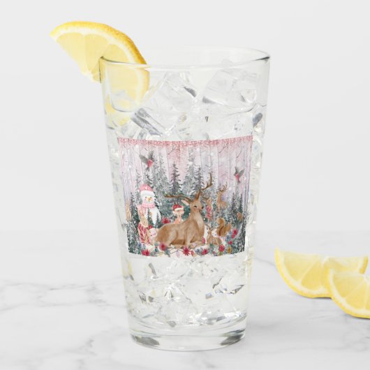 Roze Waterverf Reindeer, Snowman Merry Kerstmis Glas (Voorkant ijs)