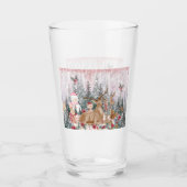 Roze Waterverf Reindeer, Snowman Merry Kerstmis Glas (Voorkant)