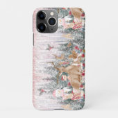 Roze Waterverf Reindeer, Snowman Merry Kerstmis iPhone Hoesje (Achterkant)