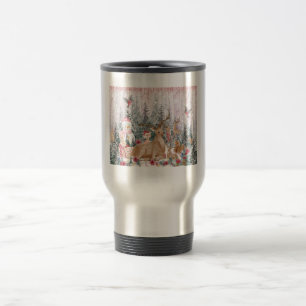 Roze Waterverf Reindeer, Snowman Merry Kerstmis Reisbeker