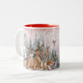 Roze Waterverf Reindeer, Snowman Merry Kerstmis Tweekleurige Koffiemok (Voorkant links)