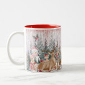 Roze Waterverf Reindeer, Snowman Merry Kerstmis Tweekleurige Koffiemok (Links)