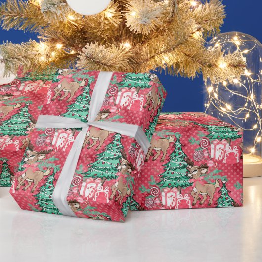 Roze waterverf rendierrestanten voor kerstmis cadeaupapier (Feestdagen)