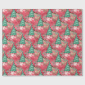 Roze waterverf rendierrestanten voor kerstmis cadeaupapier (Vlak)