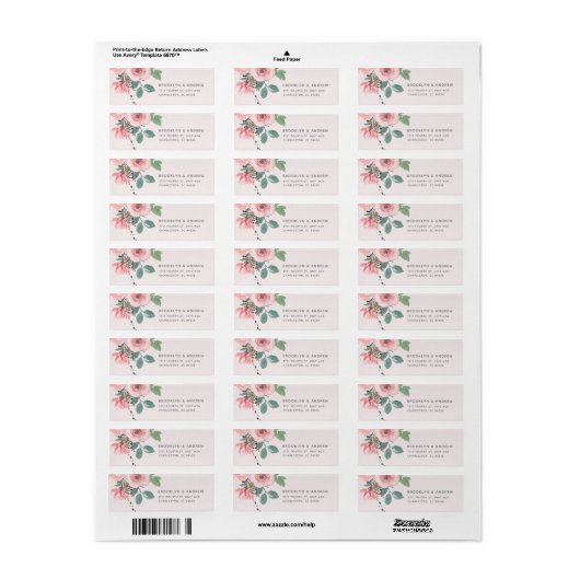 Roze Waterverf Retouradres Etiket (Full Sheet)