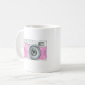 Roze Waterverf Retro camera fotograaf Logo Koffiemok (Voorkant links)