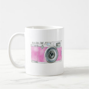 Roze Waterverf Retro camera fotograaf Logo Koffiemok