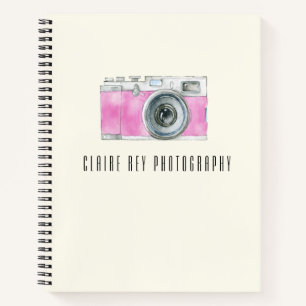 Roze Waterverf Retro camera fotograaf Logo Notitieboek
