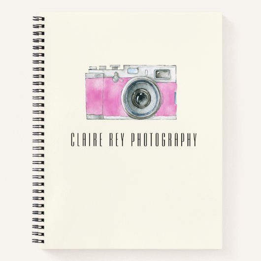 Roze Waterverf Retro camera fotograaf Logo Notitieboek (Voorkant)
