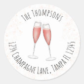 Roze Waterverf Return Address Champagne Flute Ronde Sticker (Voorkant)