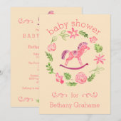 Roze Waterverf Rocking Horse Baby shower Kaart (Voorkant / Achterkant)