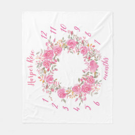 Roze Waterverf Roos Baby Girl Milestone Blanket Fleece Deken