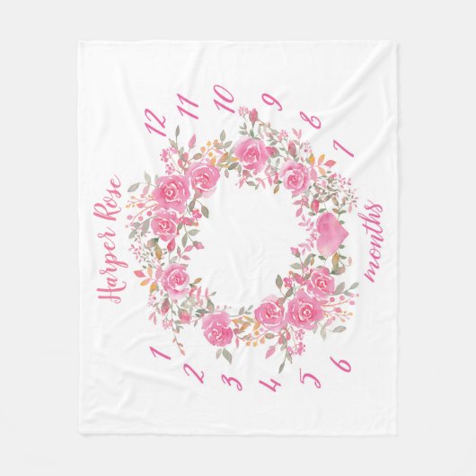 Roze Waterverf Roos Baby Girl Milestone Blanket Fleece Deken (Voorkant)