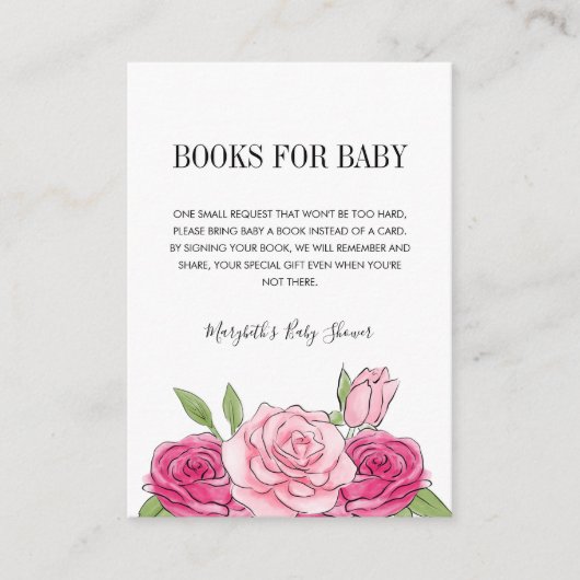 Roze Waterverf Roos Baby shower Book Request Card Informatiekaartje (Voorkant)