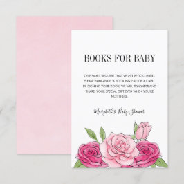 Roze Waterverf Roos Baby shower Book Request Card Kaart