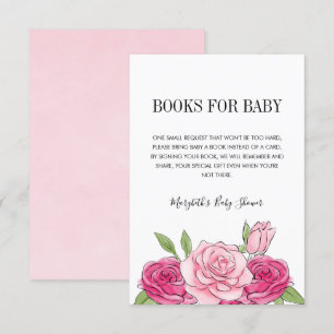 Roze Waterverf Roos Baby shower Book Request Card Kaart