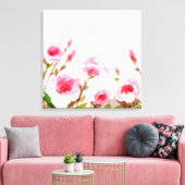 Roze waterverf roos Bloemen Boho Bloom Canvas Afdruk (Insitu (Woonkamer))