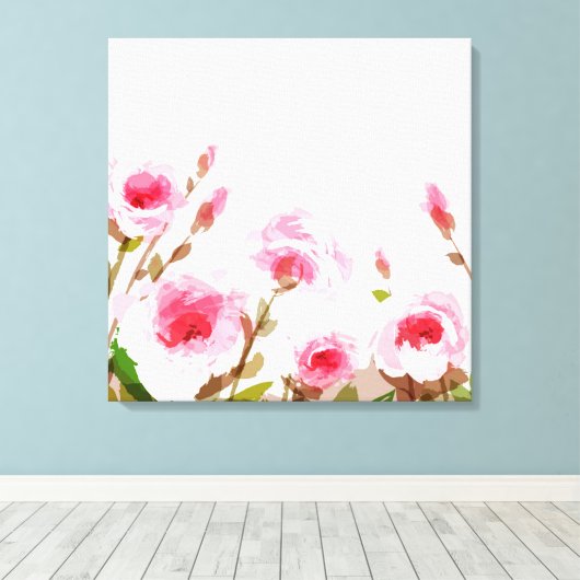 Roze waterverf roos Bloemen Boho Bloom Canvas Afdruk (Insitu (Houten vloer))