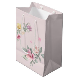 Roze Waterverf Roos Bloemendecoratie Zak Medium Cadeauzakje