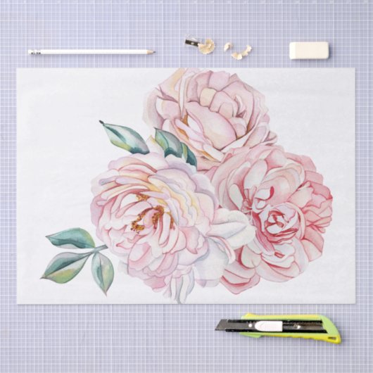 Roze Waterverf Roos Boho Flowers Tissuepapier (Craft)