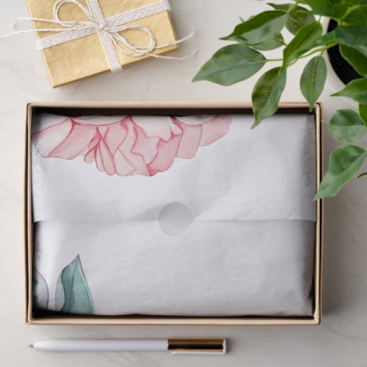 Roze Waterverf Roos Boho Flowers Tissuepapier (Geschenk)
