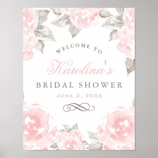 Roze waterverf roos bruiloft bruidsfeestje poster (Voorkant)