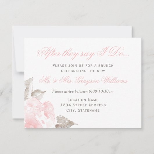 roze Waterverf Roos bruiloft brunch Kaart (Voorkant)