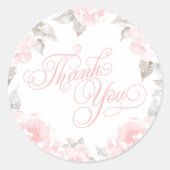 roze Waterverf Roos bruiloft dank u Ronde Sticker (Voorkant)