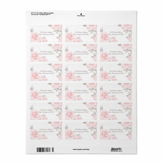 Roze Waterverf Roos bruiloft Etiket (Full Sheet)