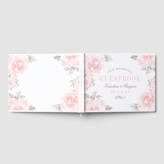  roze Waterverf Roos bruiloft Monogram Gastenboek (Volledig)