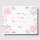  roze Waterverf Roos bruiloft Monogram Gastenboek (Voorkant)