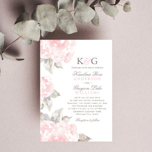  roze Waterverf Roos bruiloft Monogram Kaart