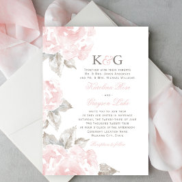 roze Waterverf Roos bruiloft Monogram Kaart